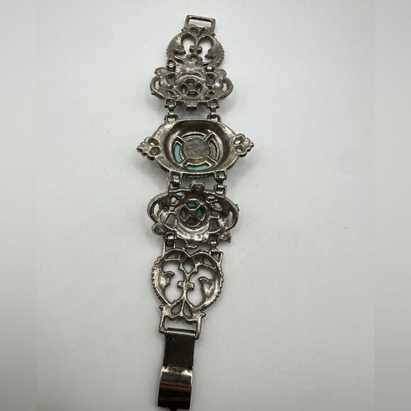 Vintage 7" Lucite Cabochon mid-century bracelet in silver tone metal! - Picture 8 of 13